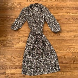 J.Crew tie-waist dress, kiddie length, black and pale pink print